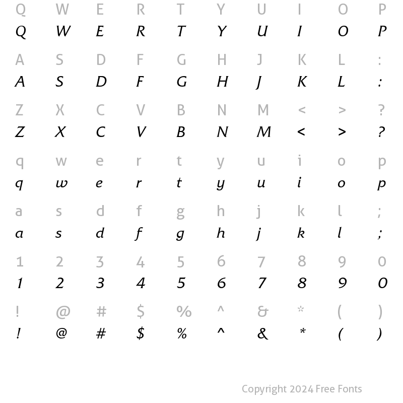 Character Map of Friz Quadrata Std Italic