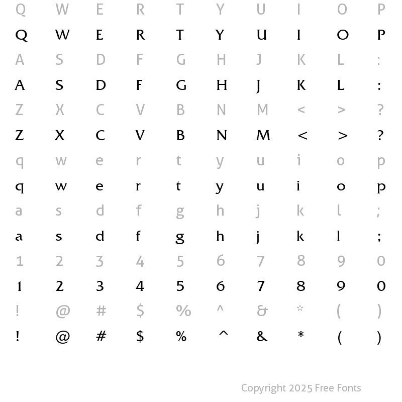 Character Map of FrizQuadrata BT Roman