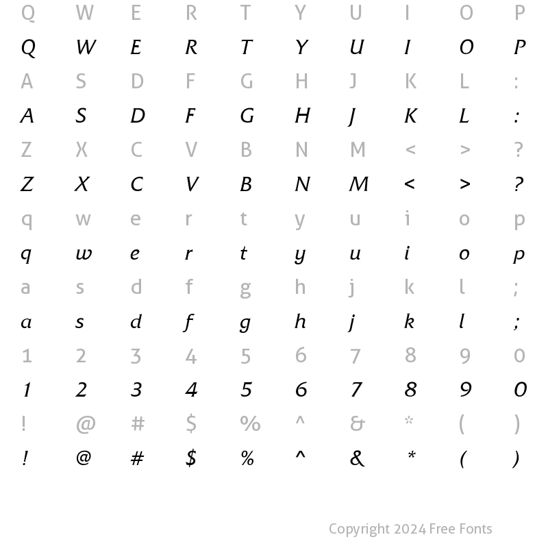 Character Map of FrizQuaReg Italic