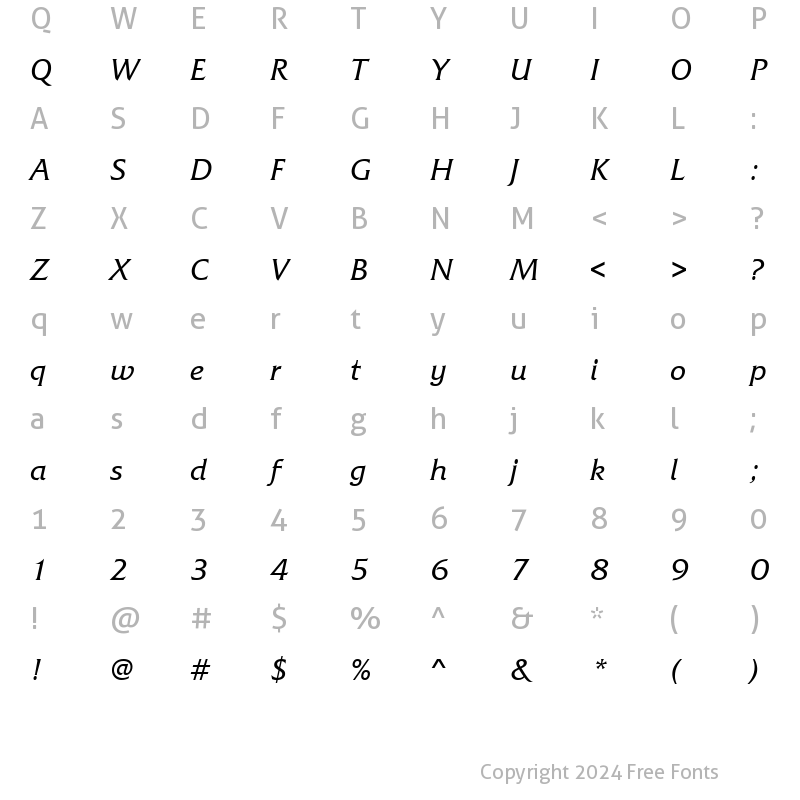 Character Map of FrodiT Italic