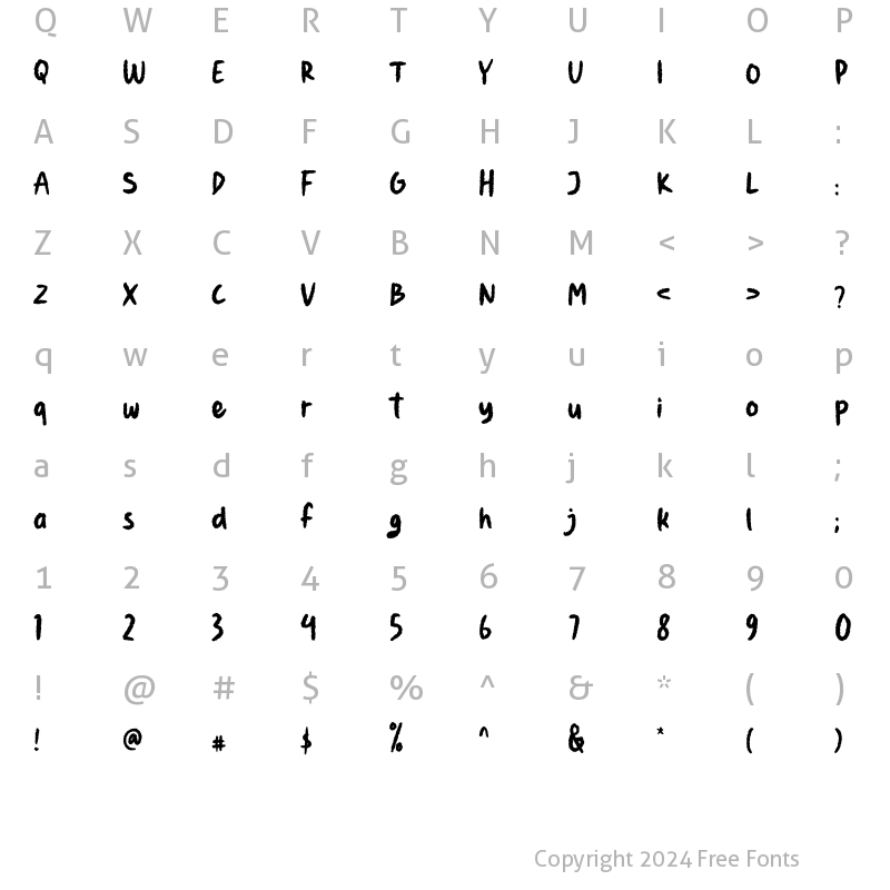 Character Map of Fronzy Regular