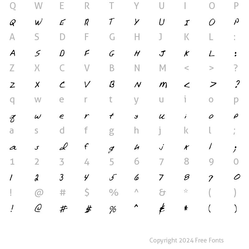 Character Map of FrostysHand Regular