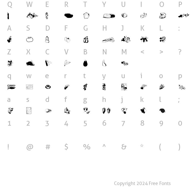 Character Map of FruitsNVegies Regular