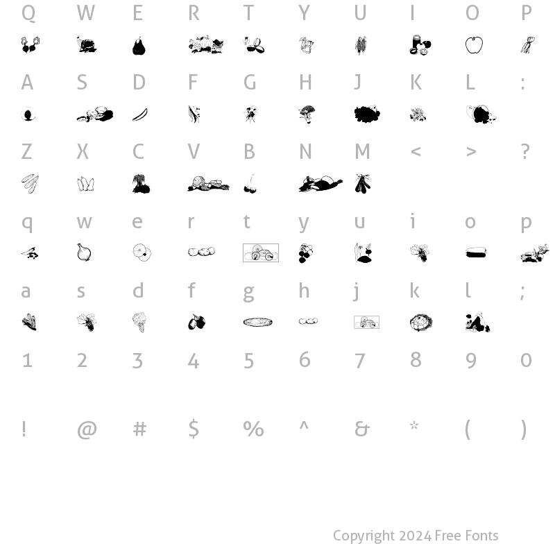 Character Map of FruitsNVegies2 Regular