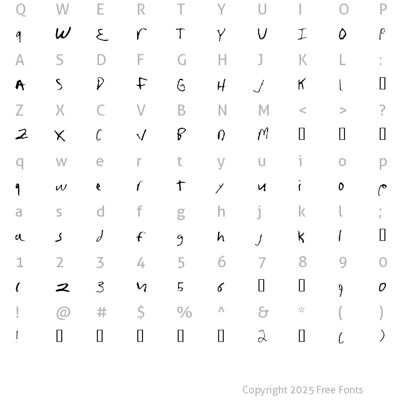 Character Map of fruscianteHand Regular