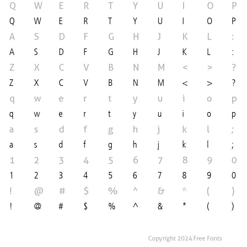 Character Map of Frutiger Light Cn Regular