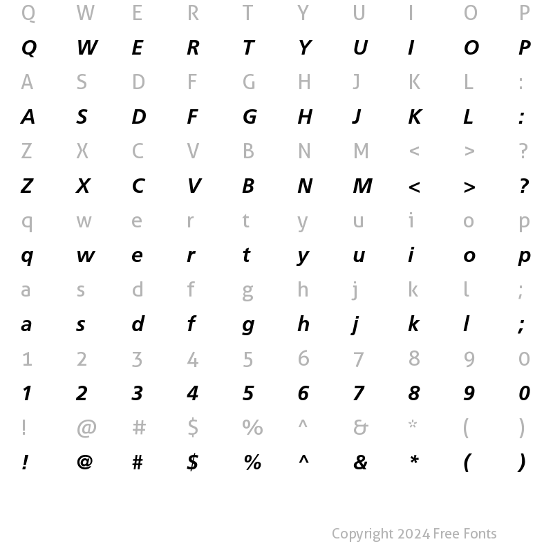 Character Map of Frutiger LT 45 Light Bold Italic