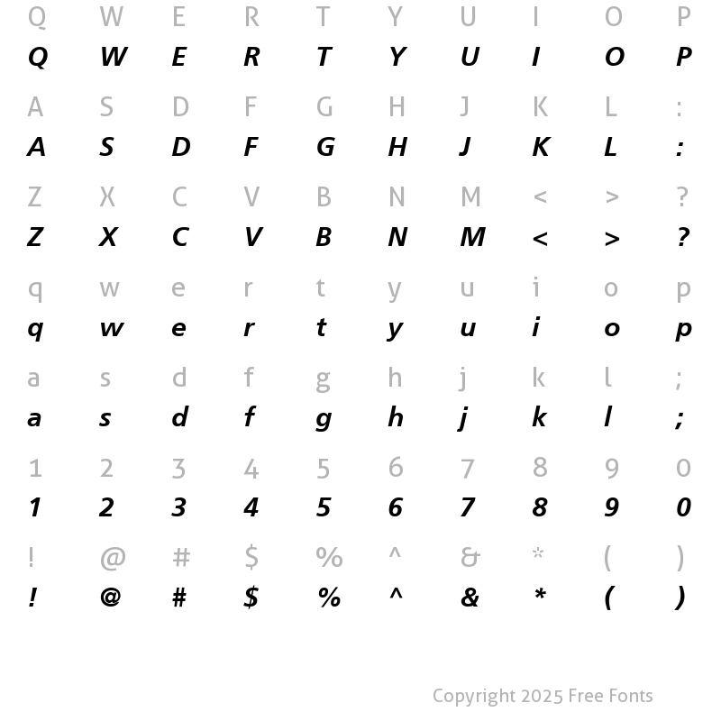 Character Map of Frutiger66 BoldItalic