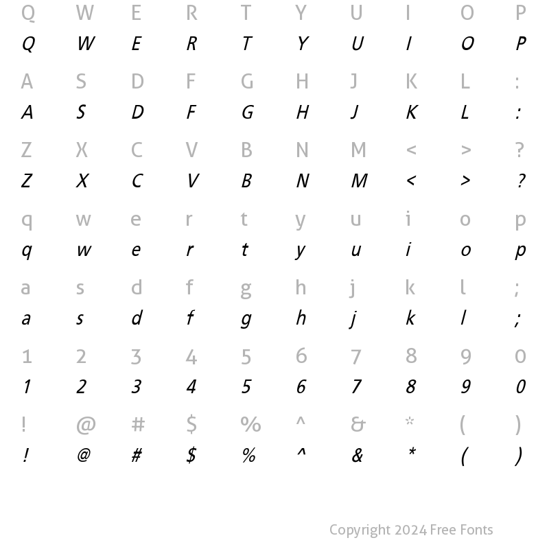 Character Map of FrutigerCndObl-Normal Regular