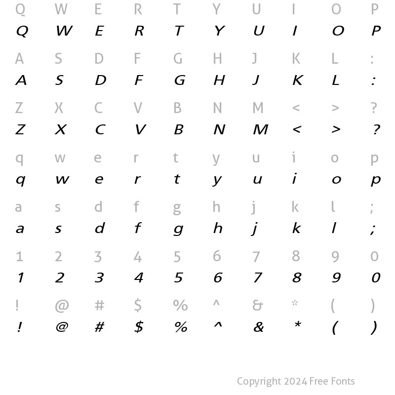 Character Map of FrutigerExtObl Normal