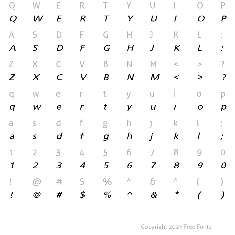 Character Map of FrutigerExtObl-Normal Regular