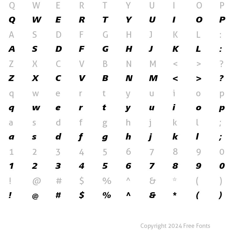 Character Map of FrutigerNext LT Medium Bold Italic