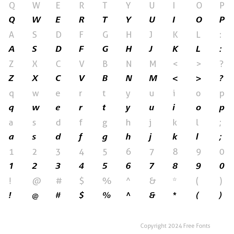 Character Map of FrutigerNextLT Bold Italic