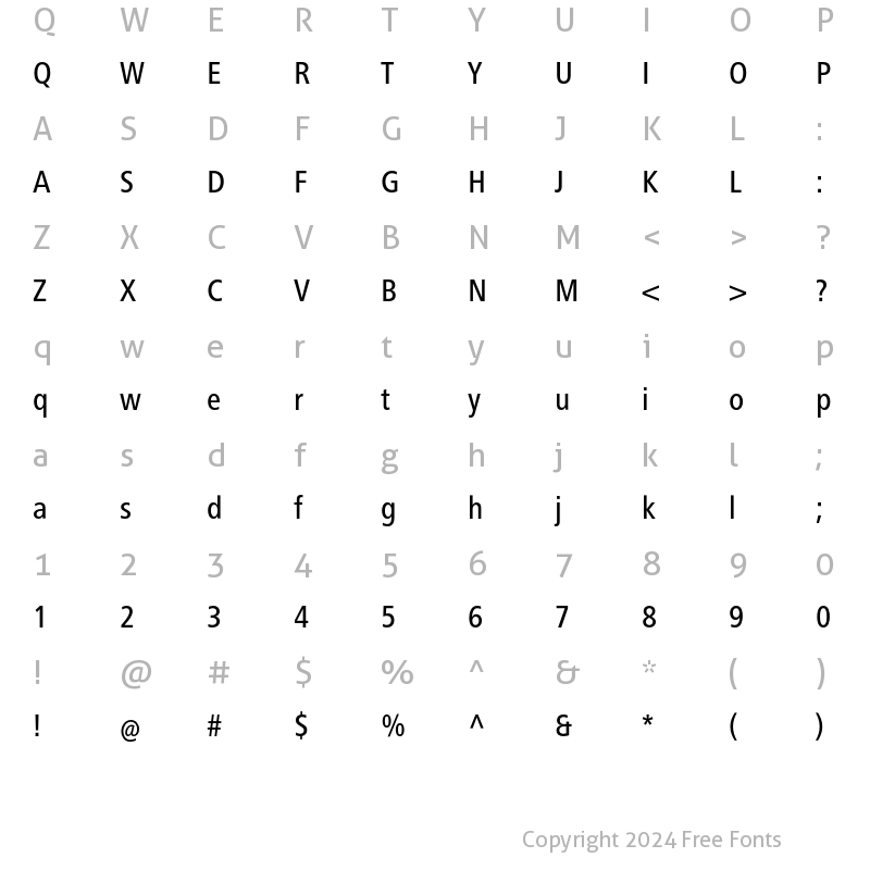 Character Map of FrutigerNextLT Cond Medium