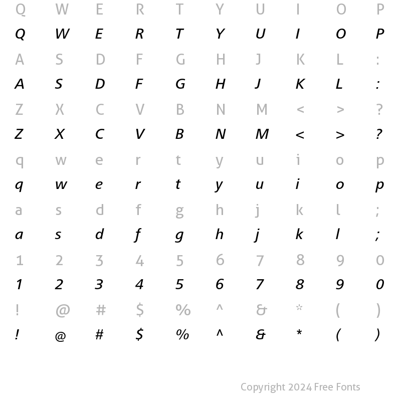 Character Map of FrutigerNextLT Medium Italic