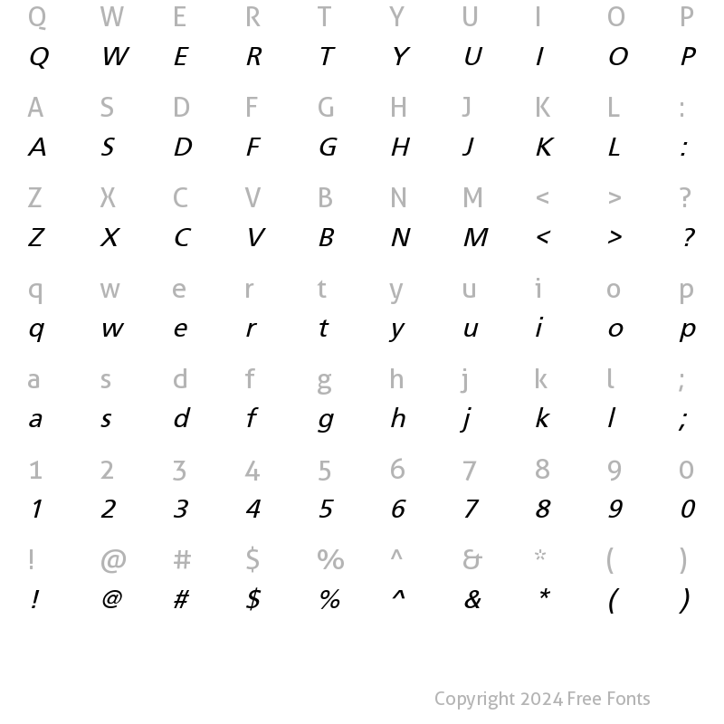 Character Map of FrutigerObl Normal