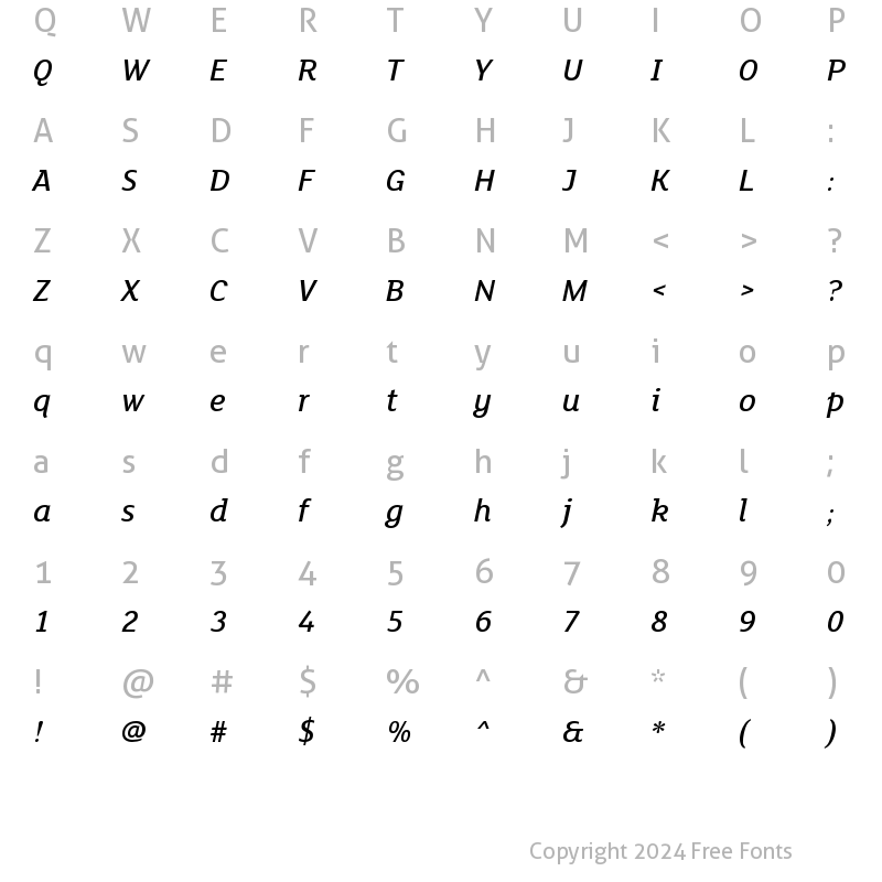 Character Map of FS Lola Medium Italic Regular