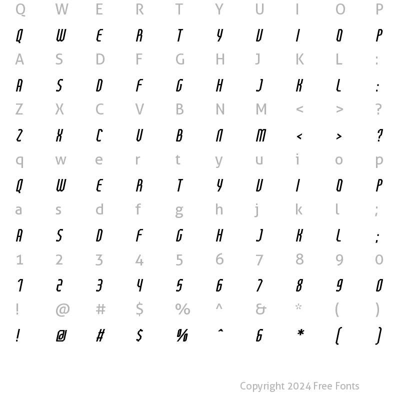 Character Map of FT Beton Condensed Italic