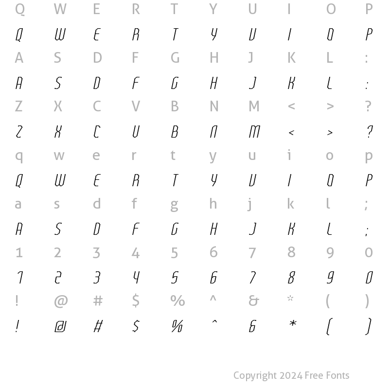 Character Map of FT Beton ExtraLight Expanded Italic