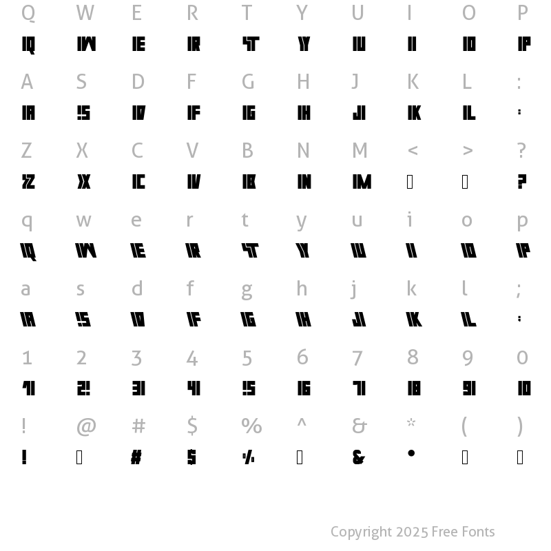 Character Map of FUIXG Regular