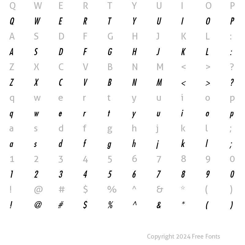 Character Map of Fuji Italic