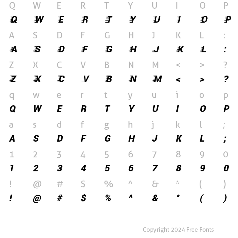 Character Map of Full Speed Italic