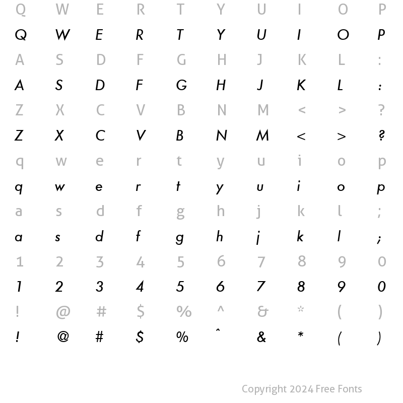 Character Map of FunctionTwoMedium RegularItalic