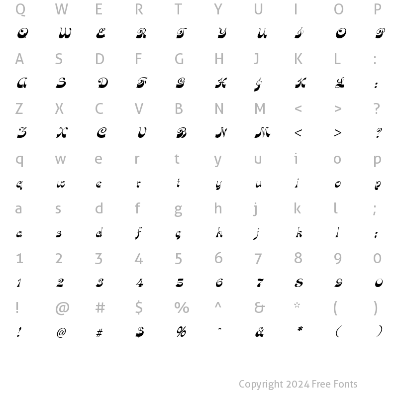 Character Map of FunkyFaceUpright Italic