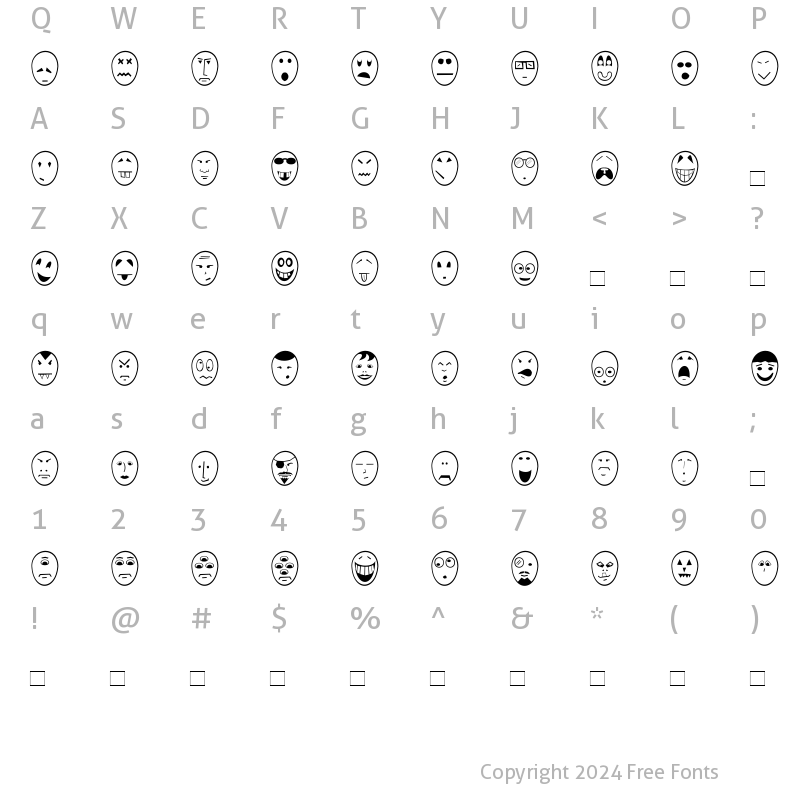 Character Map of Funny Face Regular