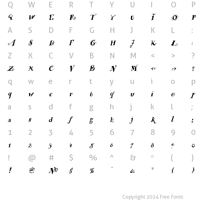 Character Map of Funstuff Bold Italic