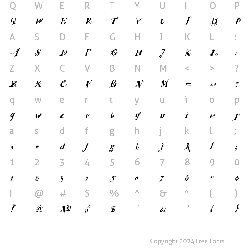 Character Map of FunstuffXitalic Bold