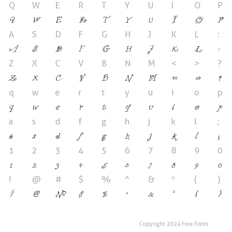 Character Map of FunstuffXitalic Regular