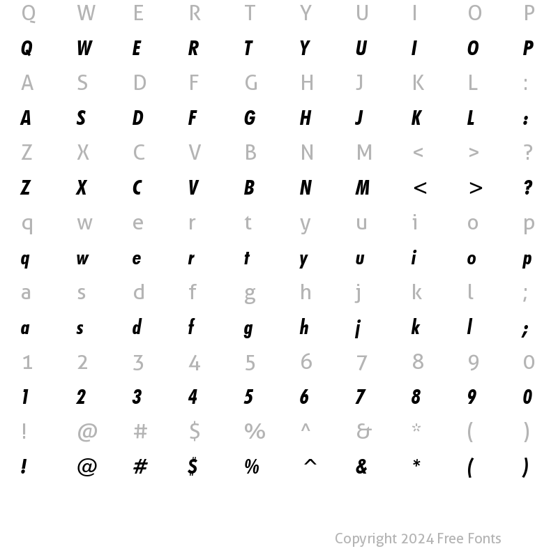 Character Map of Futura BdCn BT Bold Italic