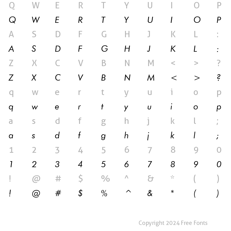 Character Map of Futura Bk BT Book Italic
