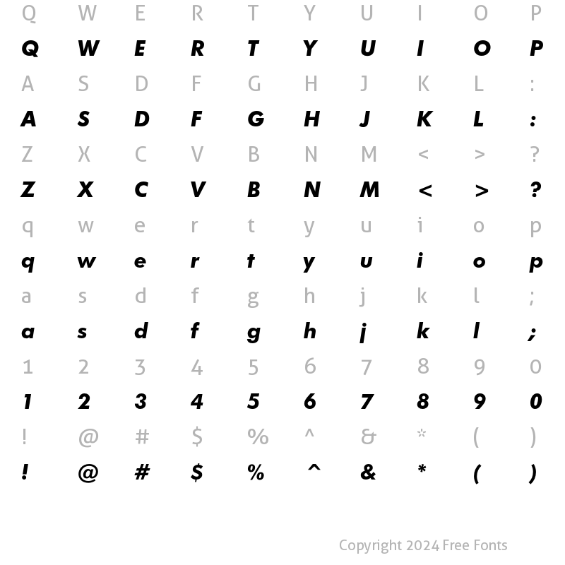 Character Map of Futura Bold Italic