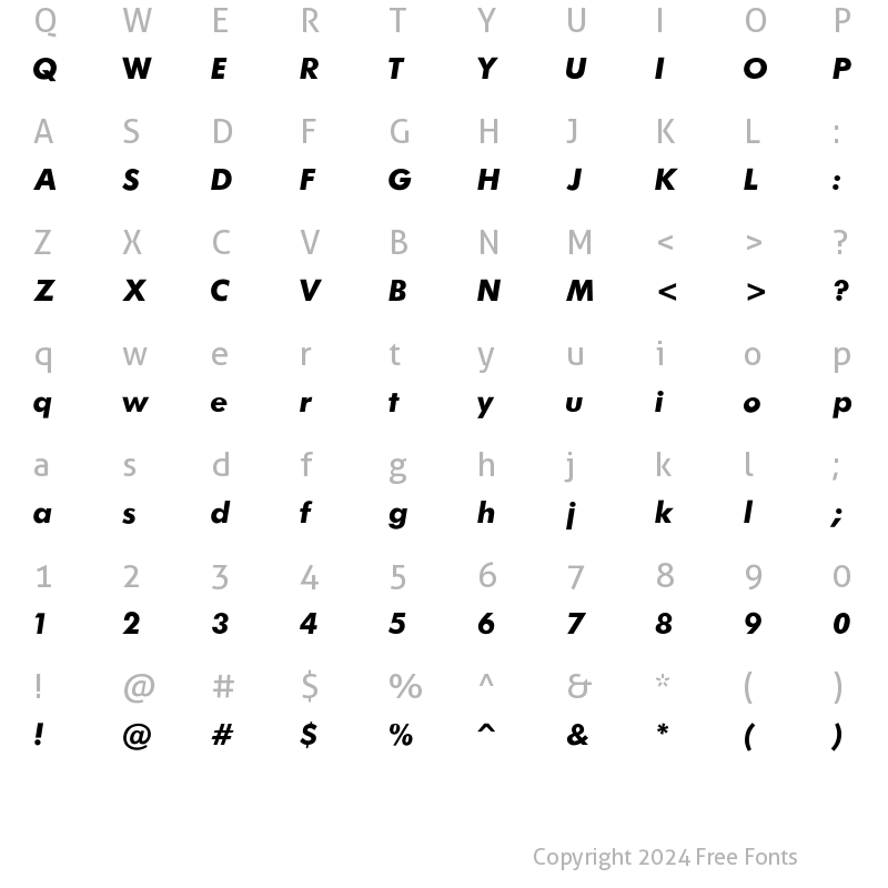 Character Map of Futura-Bold-Italic Regular