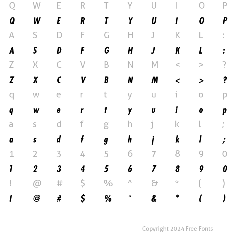 Character Map of Futura Cond Bold Oblique