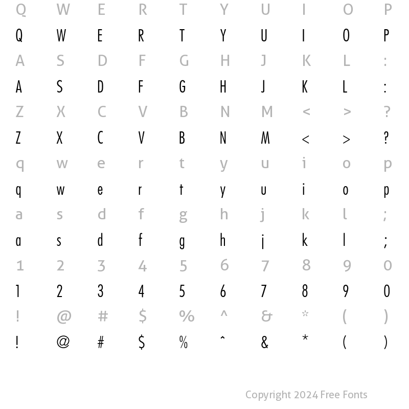 Character Map of Futura Cond Medium