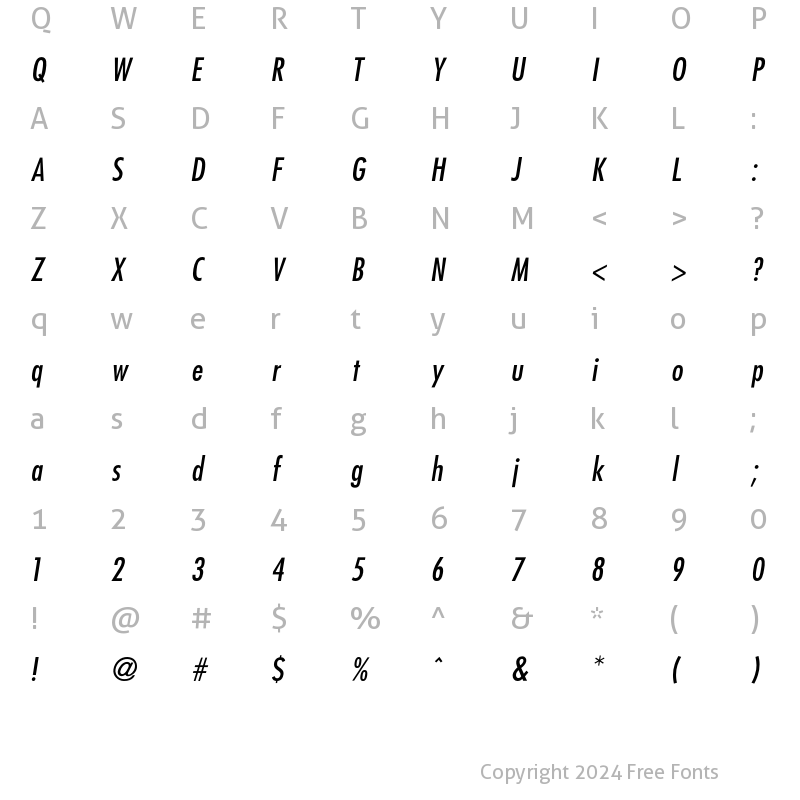 Character Map of Futura CondDemi Oblique