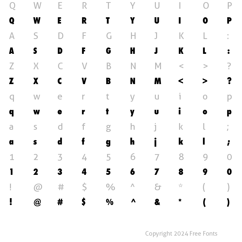 Character Map of Futura Condensed BQ Regular