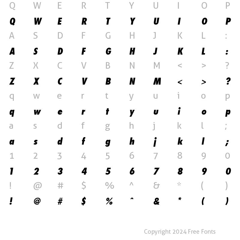 Character Map of Futura Condensed Extra Bold Italic
