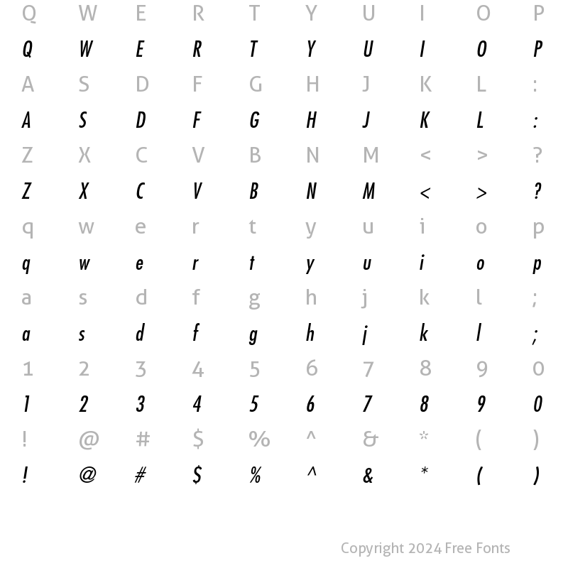 Character Map of Futura Condensed Medium Oblique