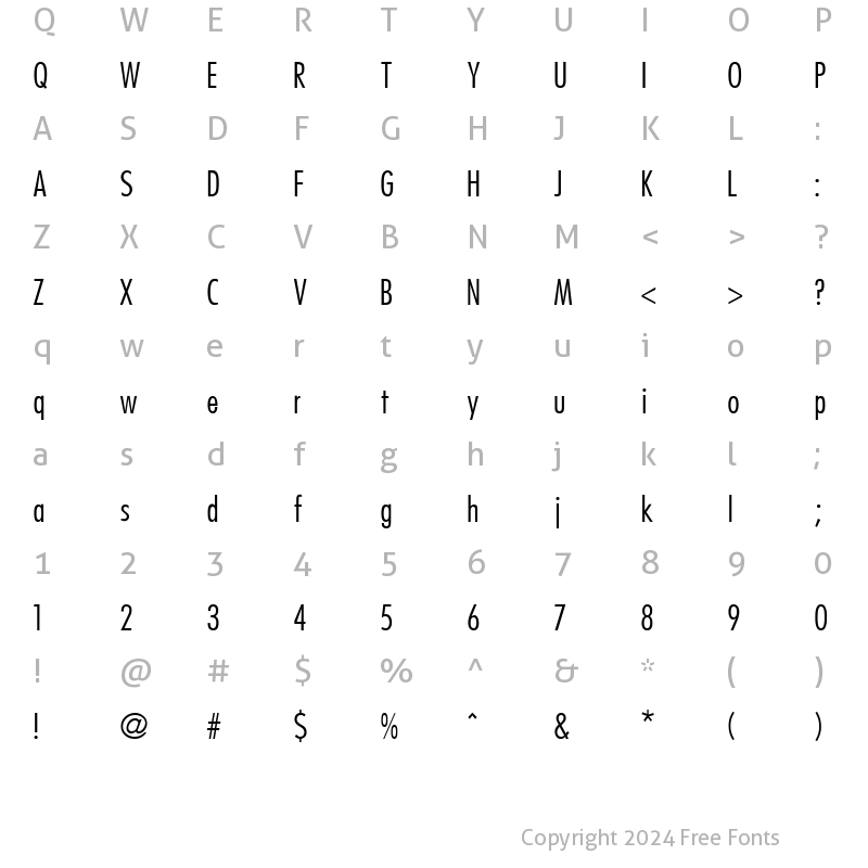 Character Map of Futura Condensed Regular