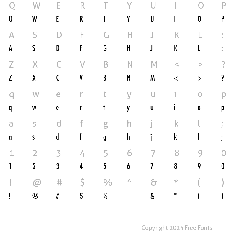 Character Map of Futura-Condensed-Thin Regular