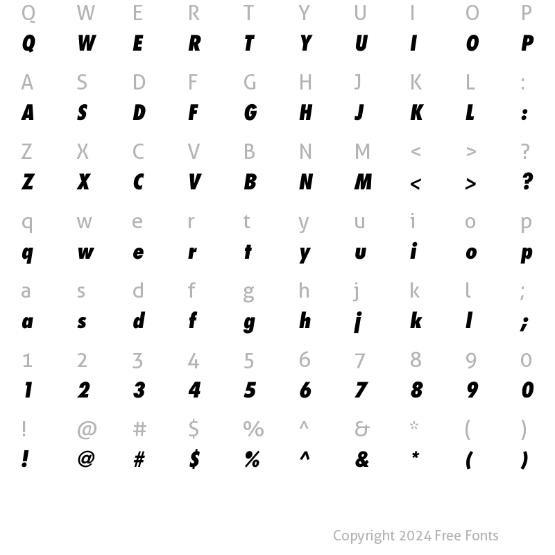 Character Map of Futura-CondensedExtraBold-Italic Regular