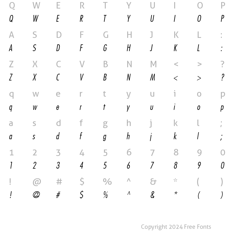 Character Map of Futura-CondensedLight LightItalic