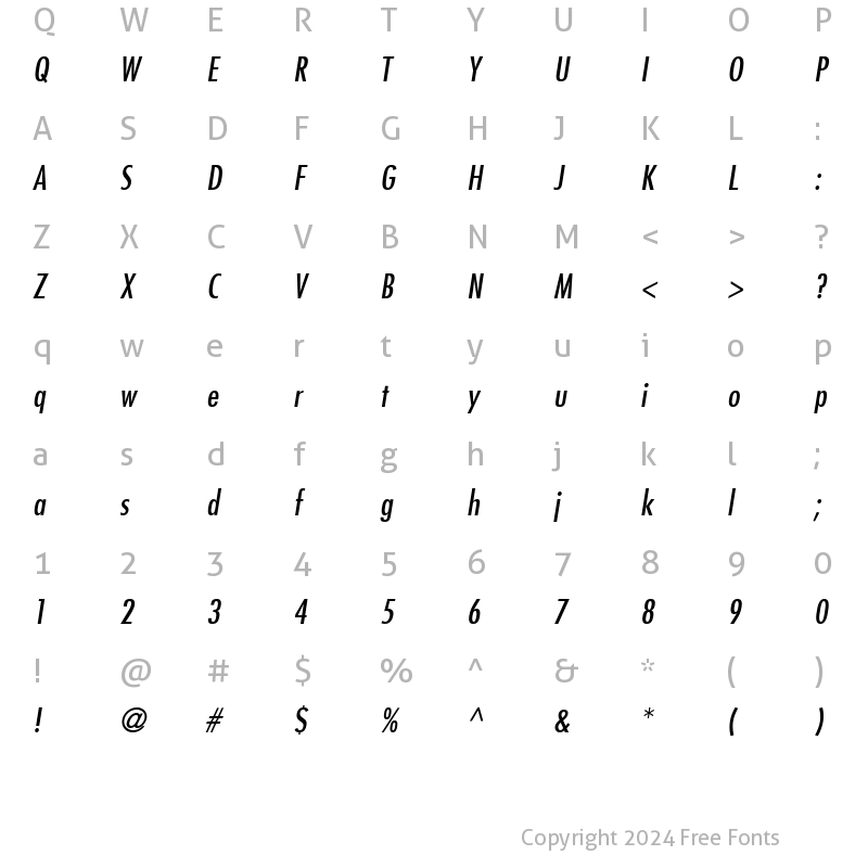 Character Map of Futura-CondensedMedium MediumItalic