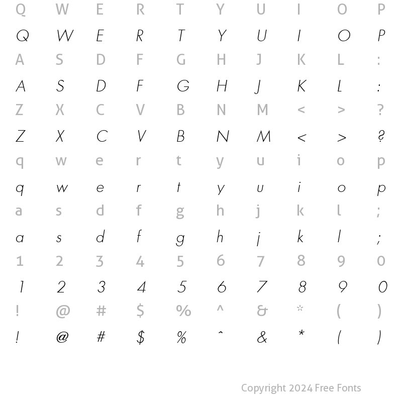 Character Map of Futura ICG LightOblique