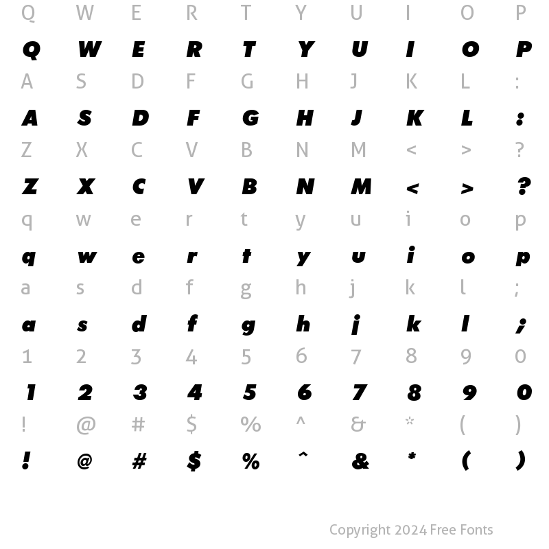 Character Map of Futura ICG XBold Oblique