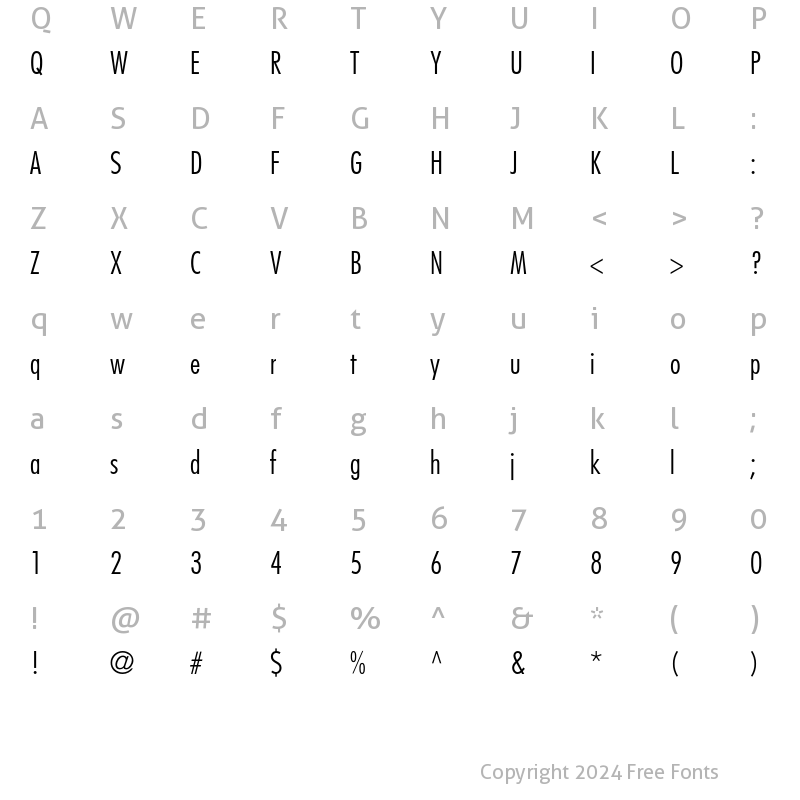 Character Map of Futura Light Condensed